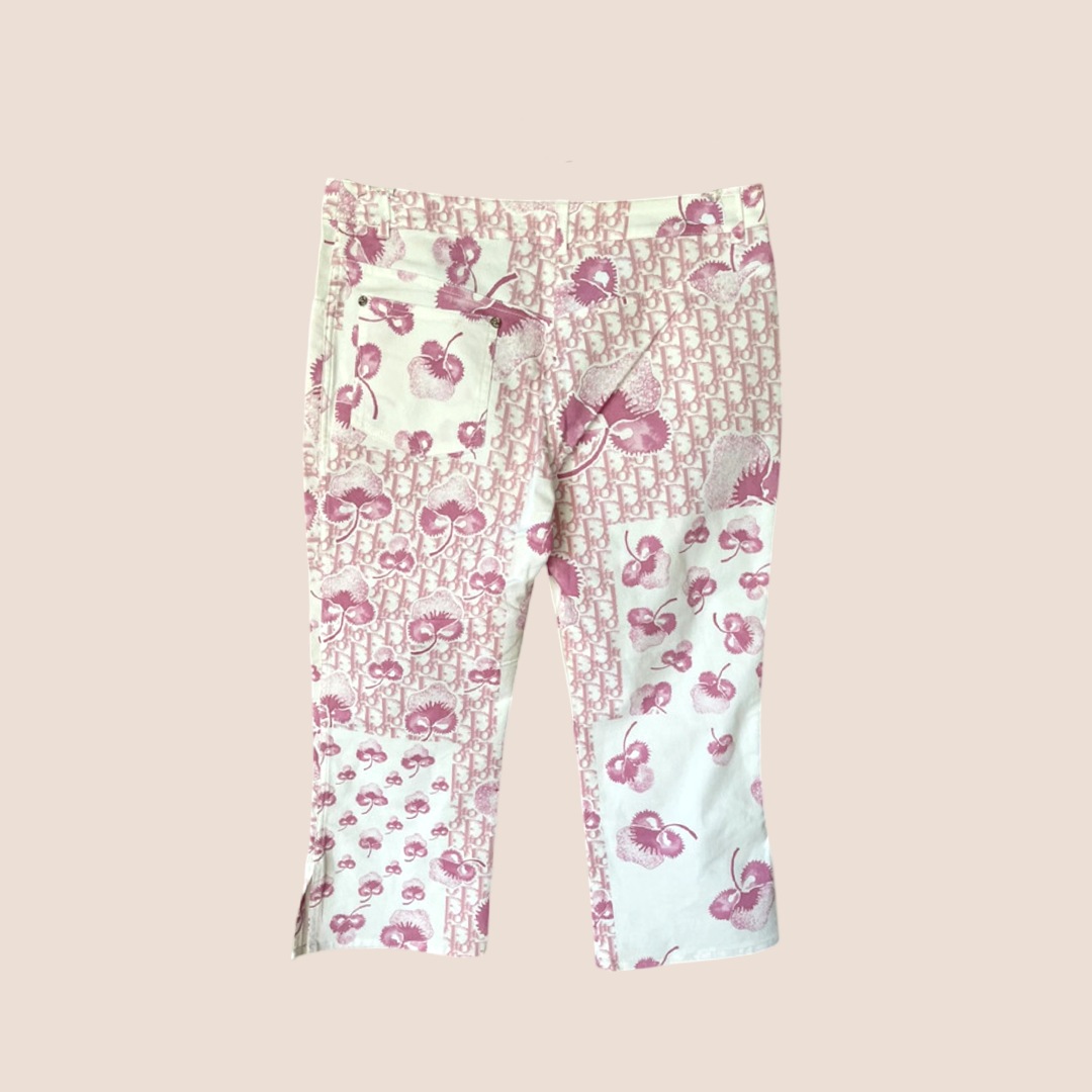 CHRISTIAN D1OR 2005 PINK CHERRY BLOSSOM PRINT CROPPED PANTS