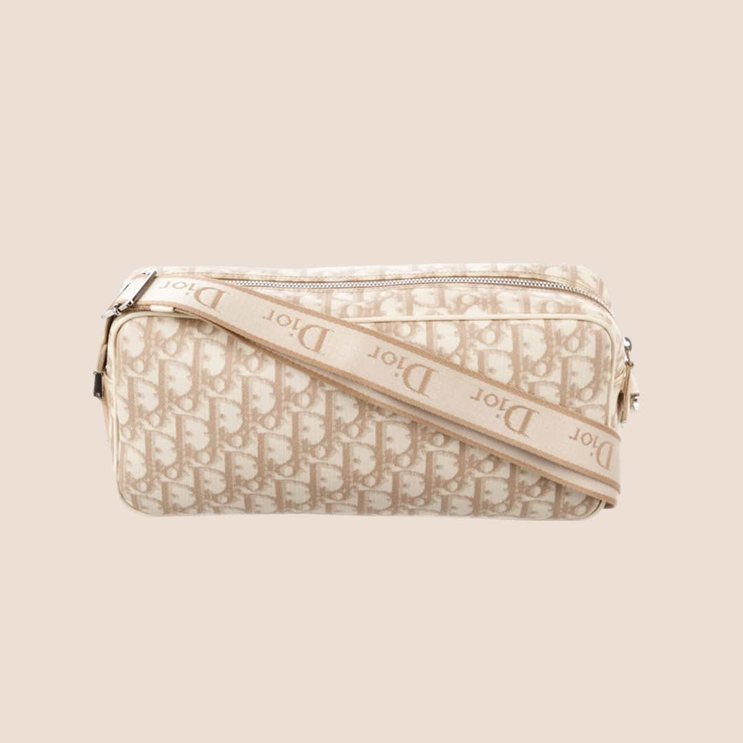CHRISTIAN D1OR 2004 D1ORISSIMO BEIGE FLORAL EMBROIDERED CROSSBODY BAG