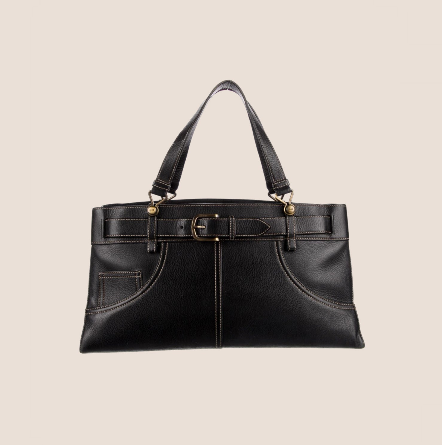 CHRISTIAN D1OR BLACK LEATHER BELTED EVERYDAY BAG