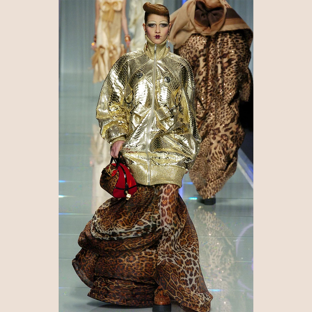 CHRISTIAN D1OR 2004 LEOPARD PRINT VELVET GAMBLER DICE BAG