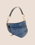 CHRISTIAN D1OR BLUE CALFSKIN CROCODILE EMBOSSED SADDLE BAG
