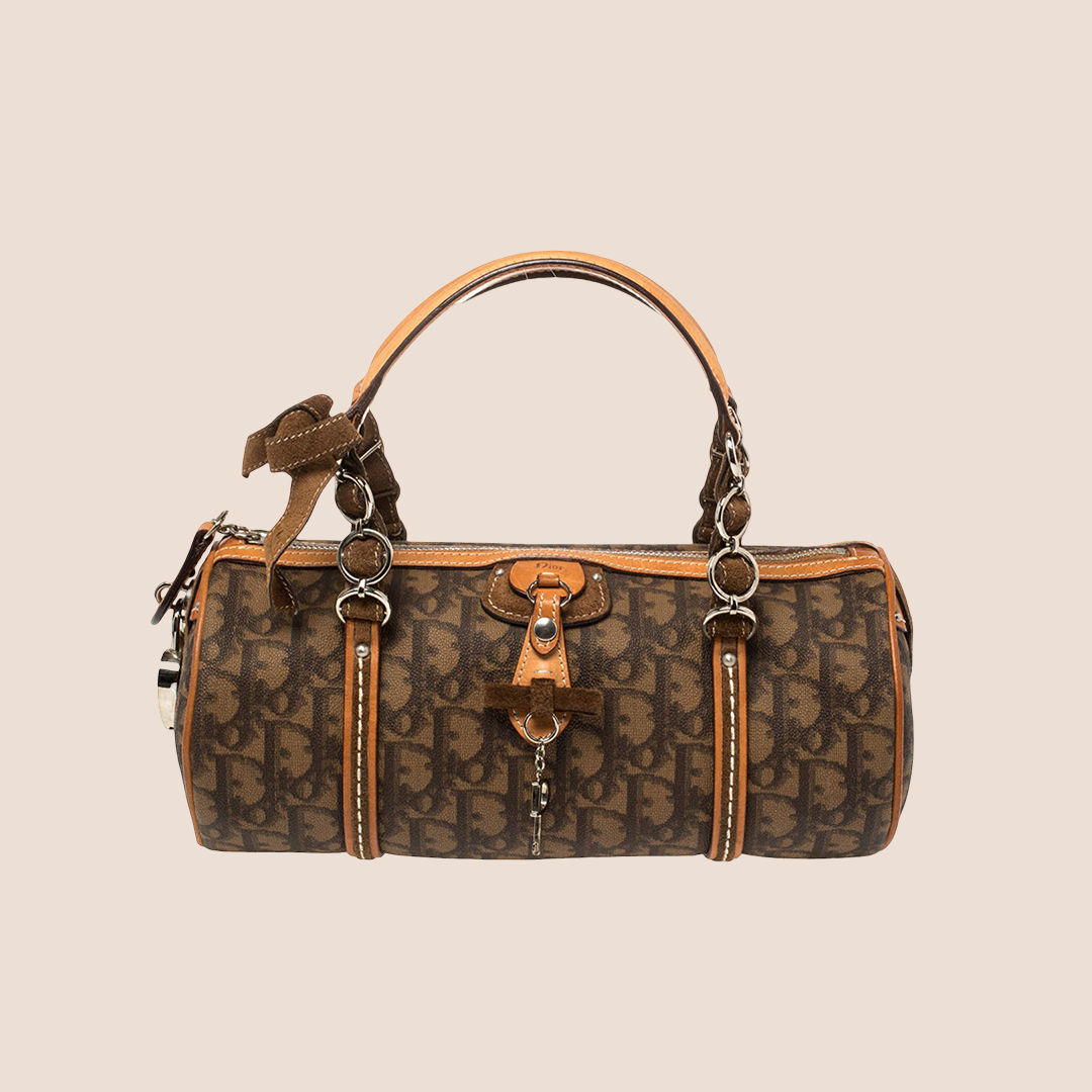 CHRISTIAN D1OR 2006 BROWN ROMANTIQUE BARREL BAG
