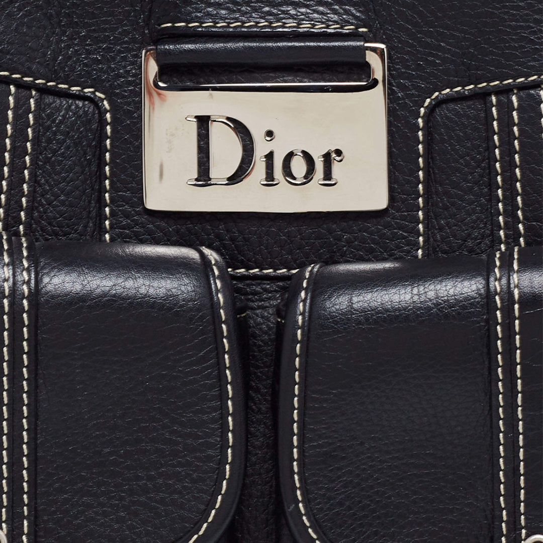 CHRISTIAN D1OR BLACK LEATHER STREET CHIC SATCHEL