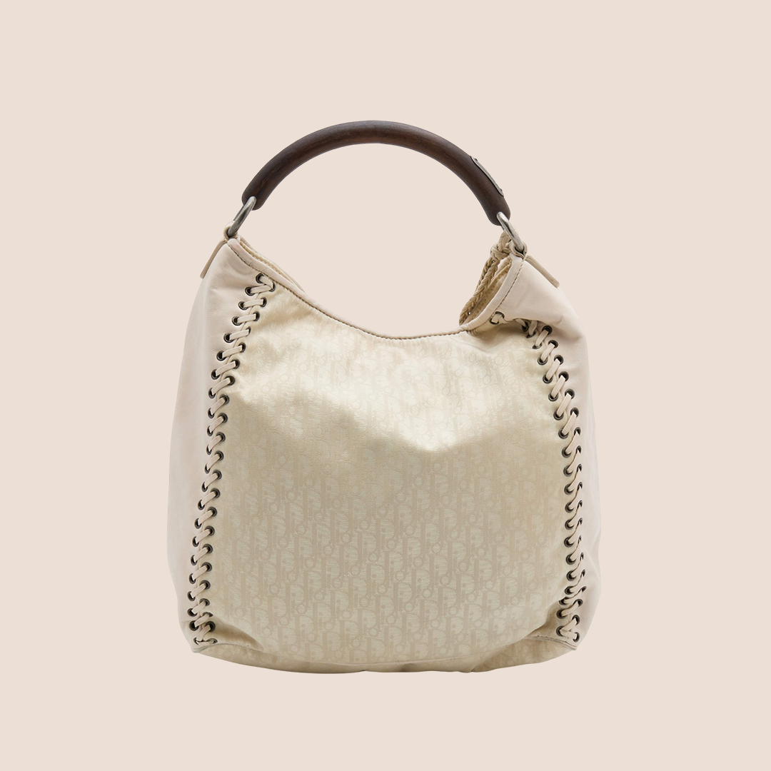 CHRISTIAN D1OR BEIGE OBLIQUE ETHNIC HOBO BAG