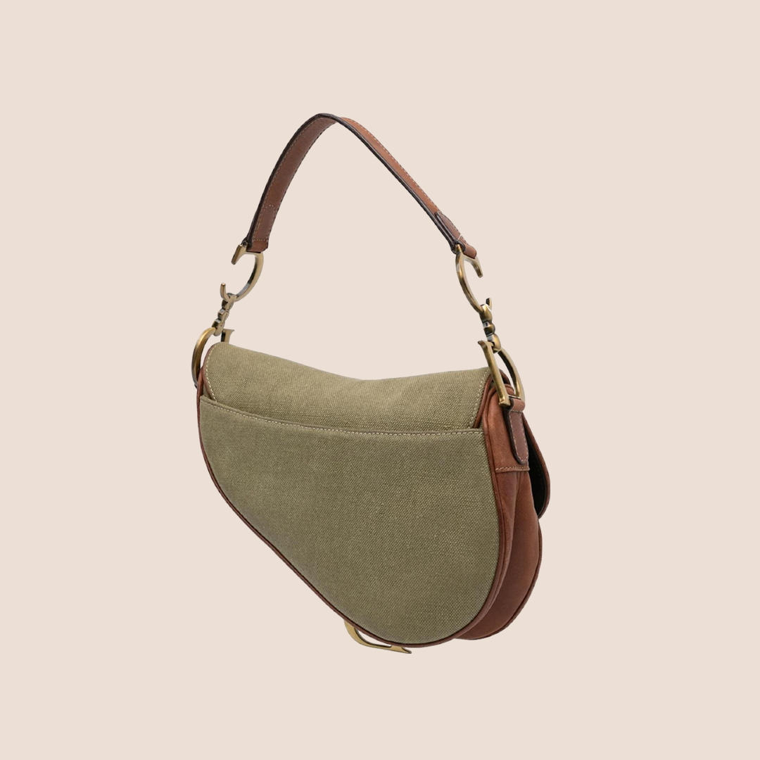CHRISTIAN D1OR 2003 KHAKI &amp; BROWN SADDLE BAG