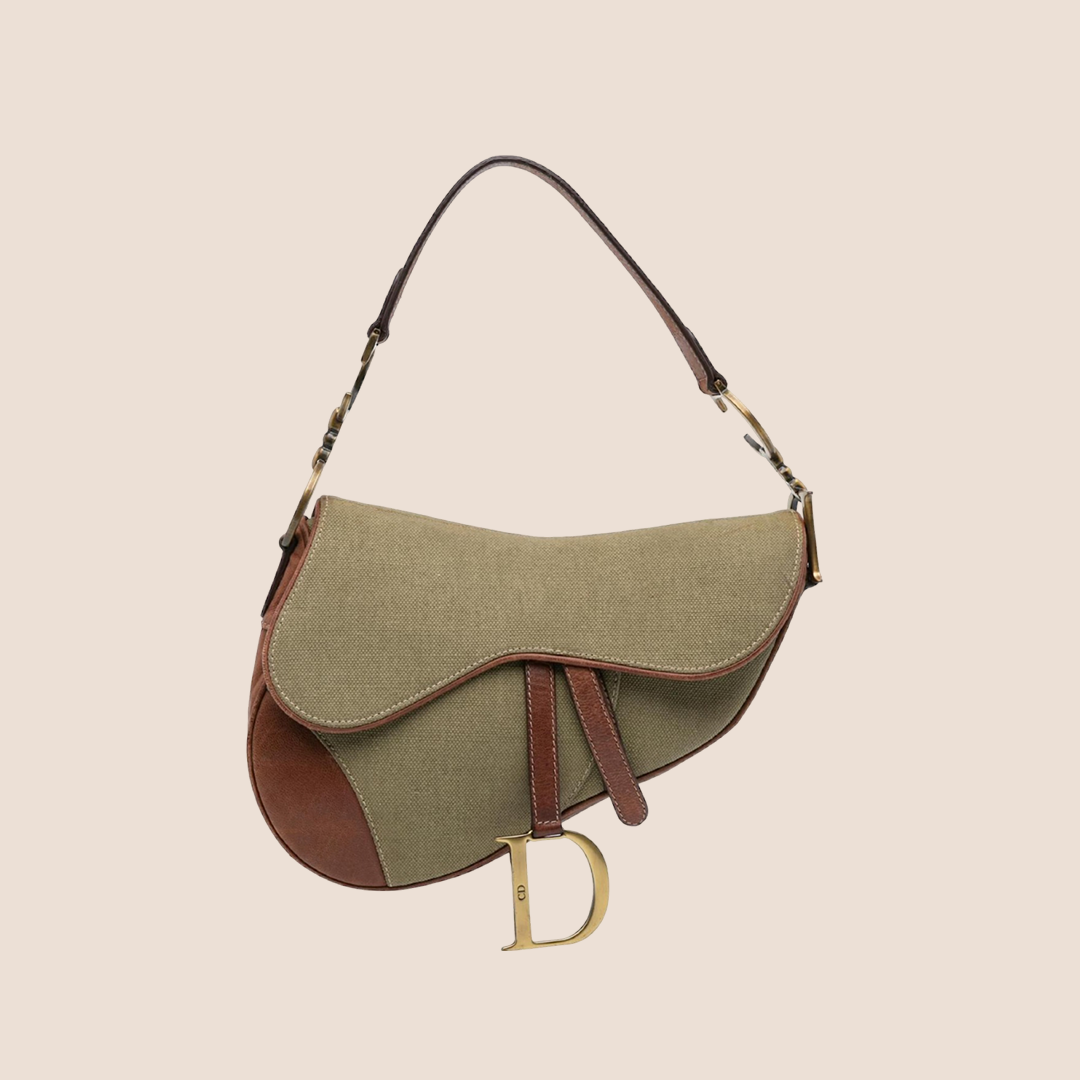 CHRISTIAN D1OR 2003 KHAKI &amp; BROWN SADDLE BAG