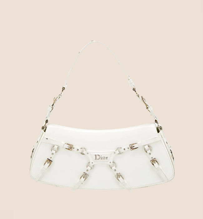 CHRISTIAN D1OR 2003 WHITE LEATHER BONDAGE CLUTCH