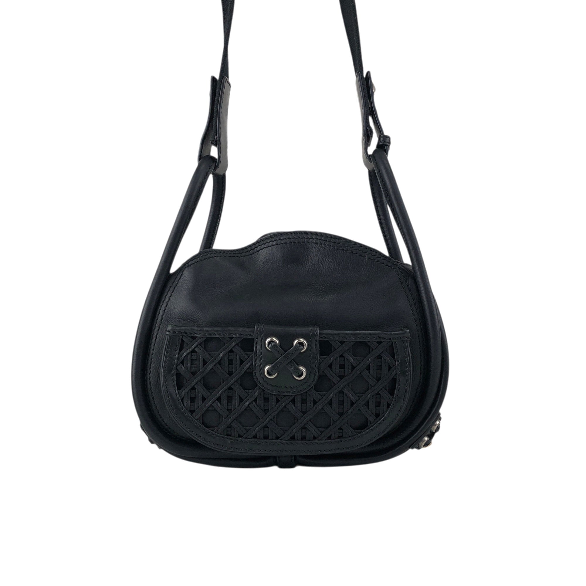 Christian D1OR Cannage Round Shoulder bag Black Vintage kb2urx