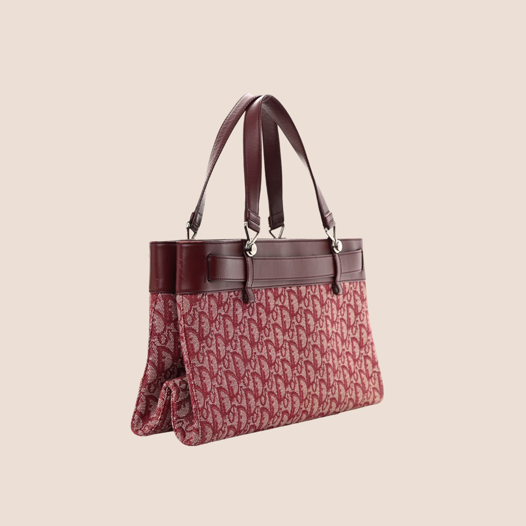 CHRISTIAN D1OR BURGUNDY TROTTER BELTED JEANS EVERYDAY BAG