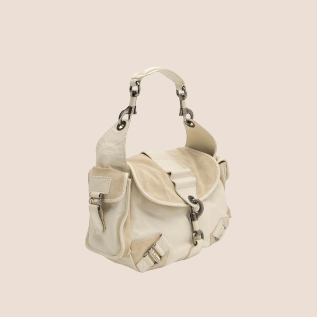 CHRISTIAN D1OR 2006 CREAM SUEDE REBELLE BAG