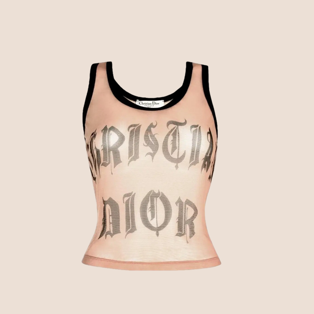 CHRISTIAN D1OR 2002 RUNWAY GOTHIC LOGO MESH TOP