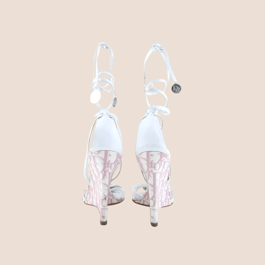 CHRISTIAN D1OR 2004 PINK TROTTER MEDALLION WEDGE SANDALS