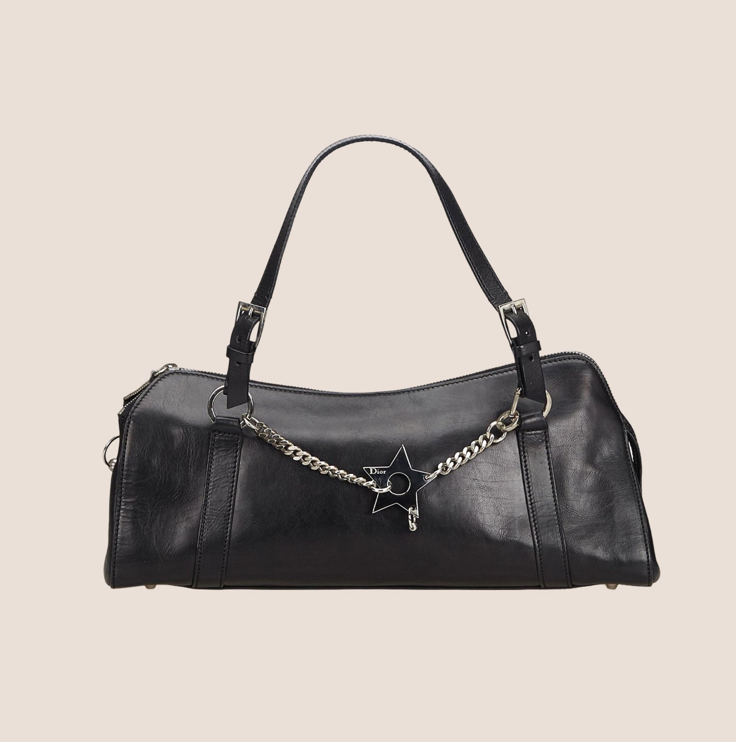 CHRISTIAN D1OR 2004 BLACK LEATHER HARDCORE BOSTON BAG