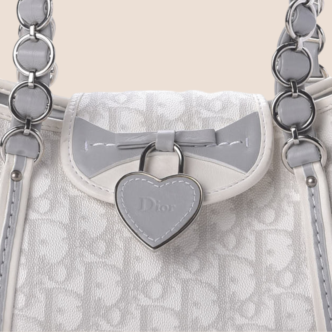 CHRISTIAN D1OR 2007 GREY &amp; WHITE ROMANTIQUE TROTTER HANDBAG