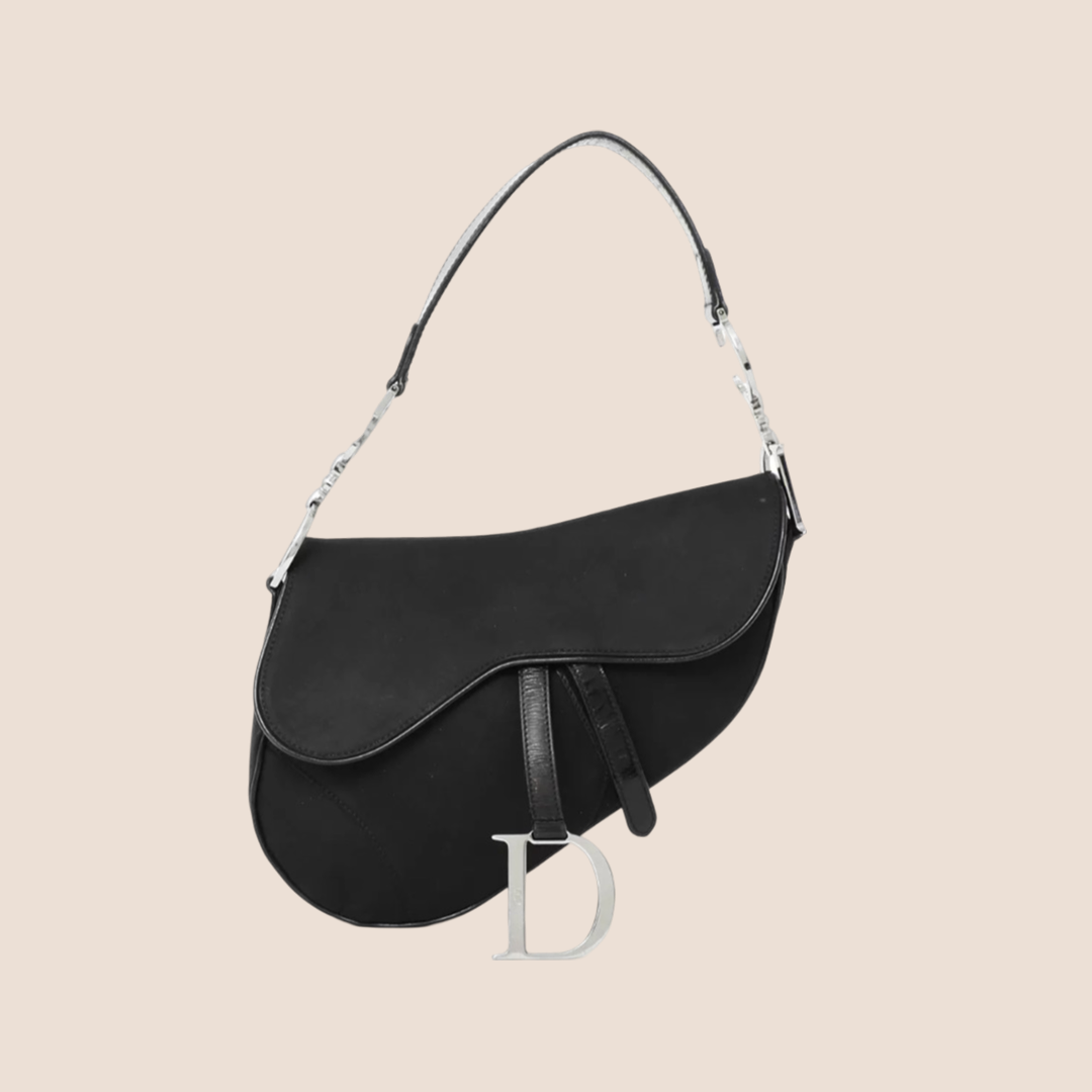 CHRISTIAN D1OR BLACK NYLON SADDLE BAG