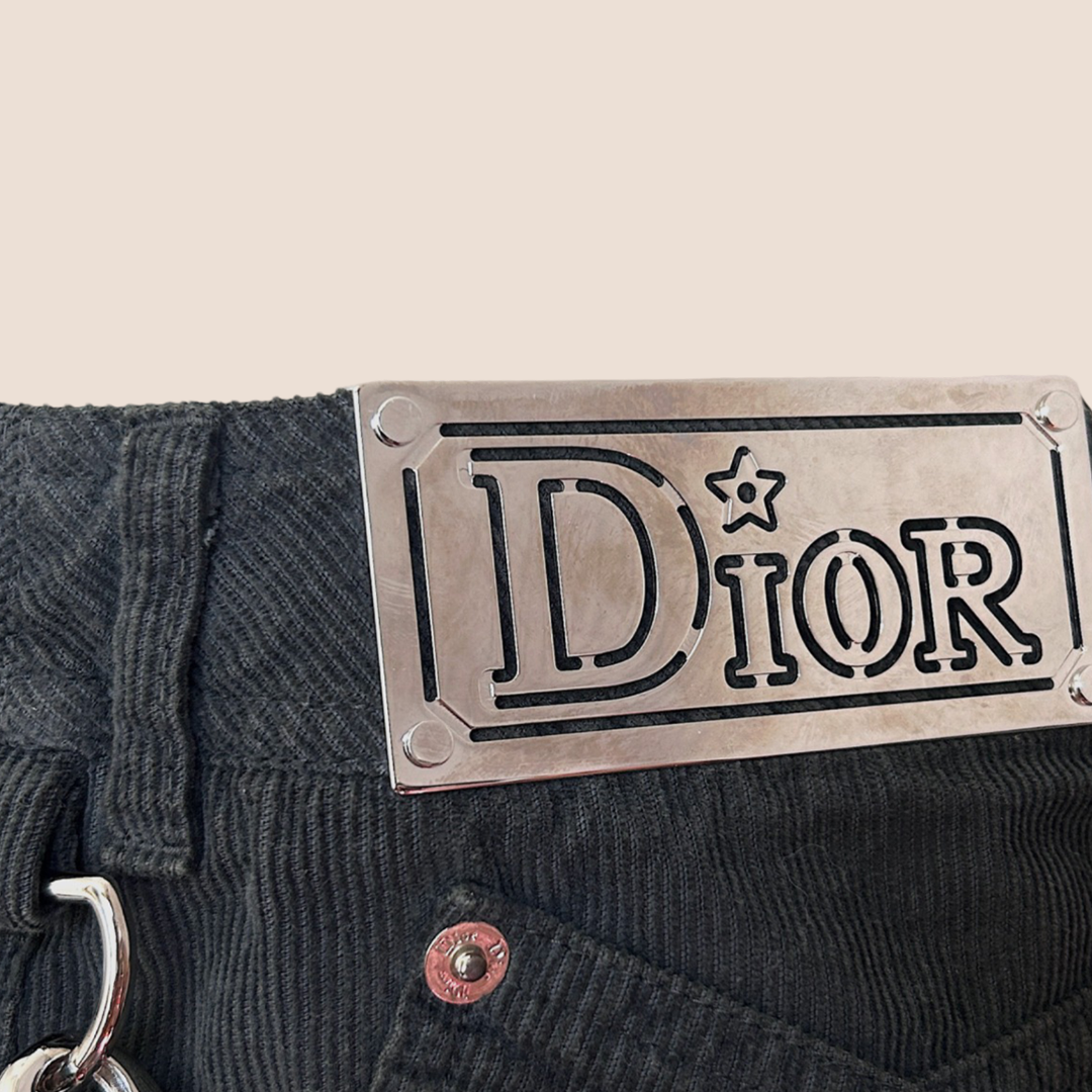 CHRISTIAN D1OR 2004 HARDCORE SILVER STAR CHAIN CORDUROY MINI SKIRT