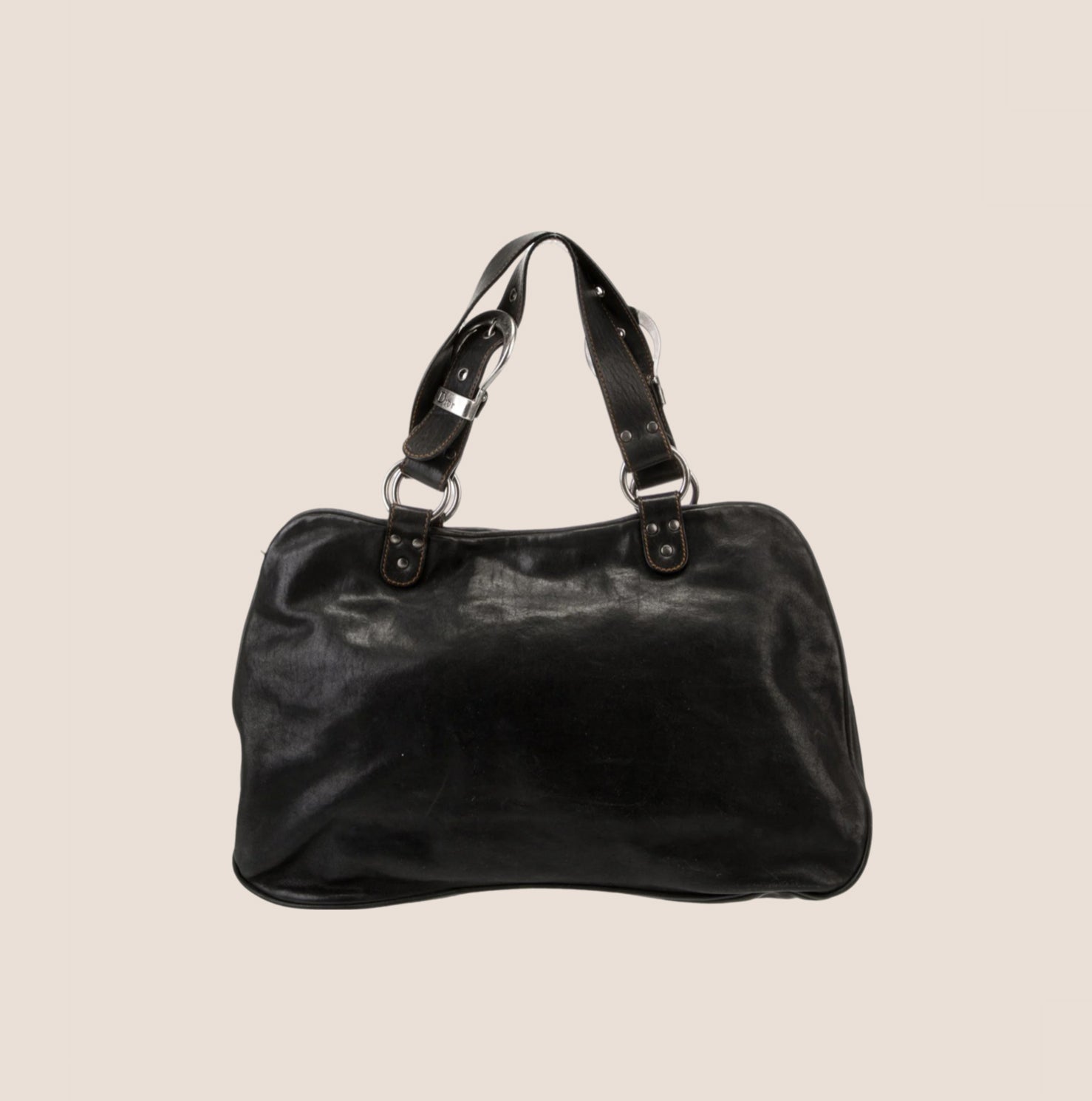 CHRISTIAN D1OR BLACK LEATHER GAUCHO SADDLE HANDBAG