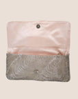 CHRISTIAN D1OR BEADED SILVER SATIN LOGO CLUTCH