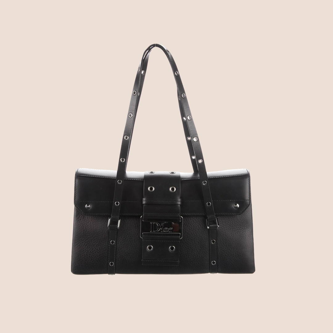 CHRISTIAN D1OR 2002 BLACK STREET CHIC BOXY SHOULDER BAG