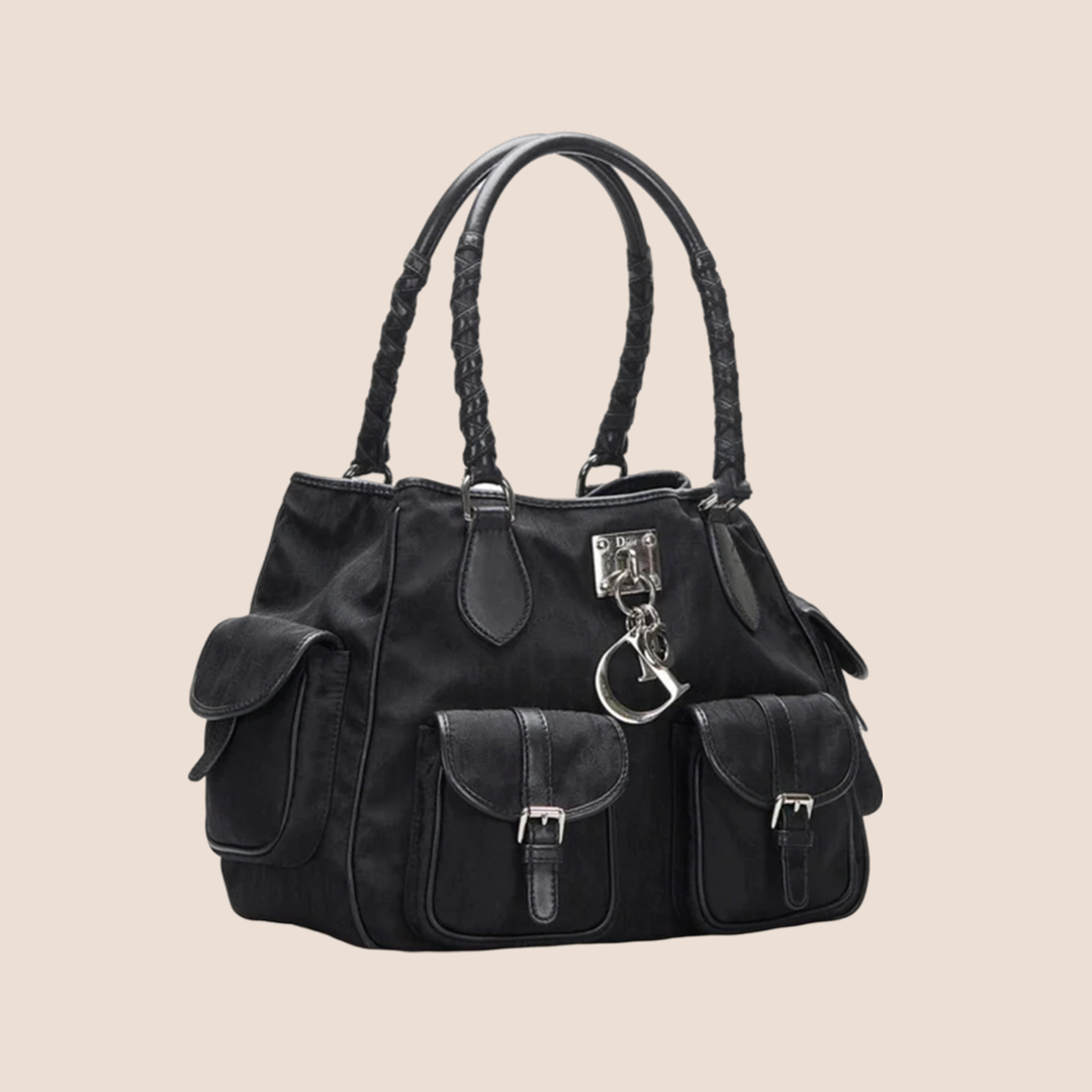 CHRISTIAN D1OR BLACK D1ORISSIMO CANVAS MULTIPOCKET CHARM BAG