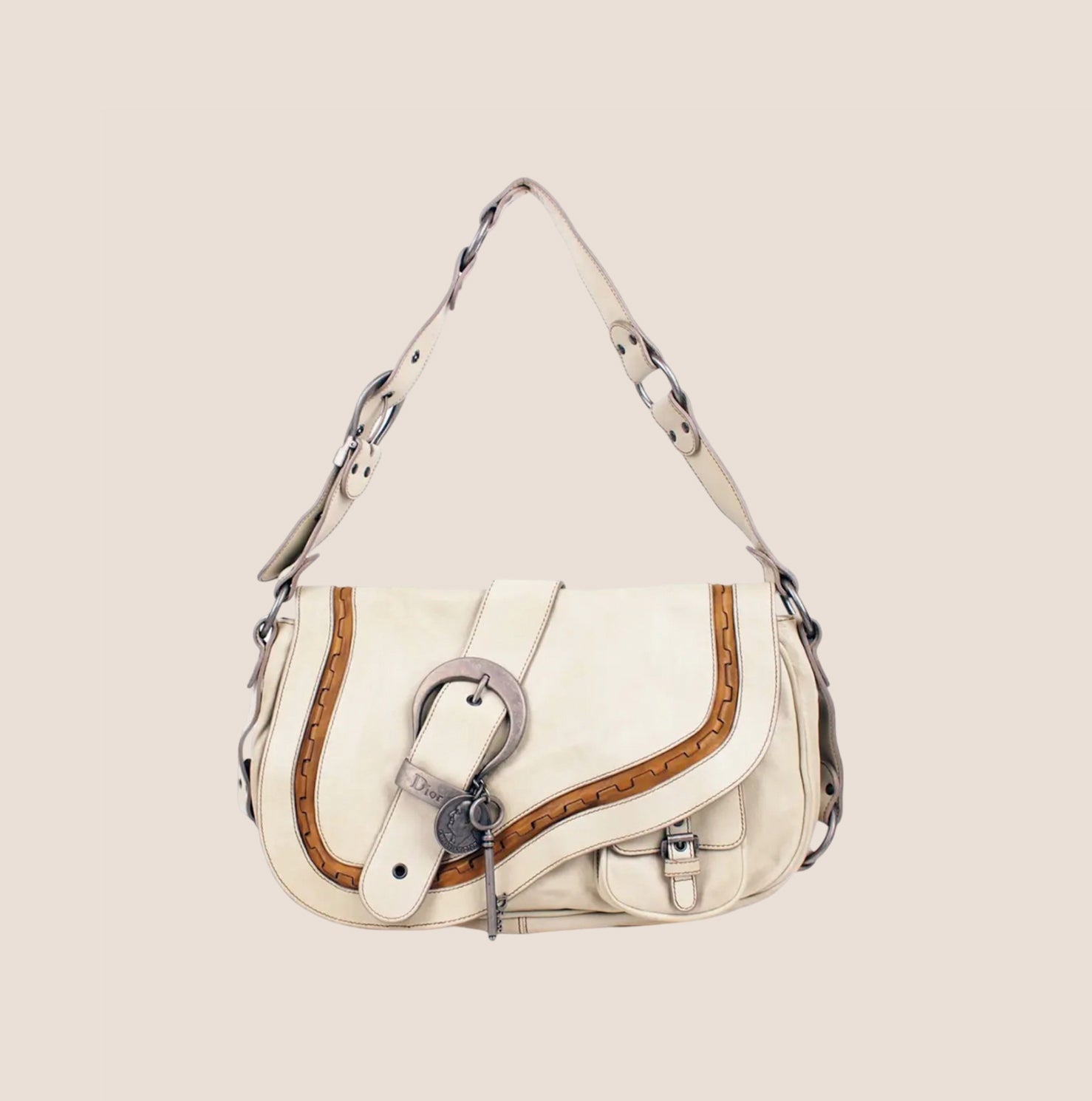CHRISTIAN D1OR 2006 WHITE LEATHER GAUCHO BAG