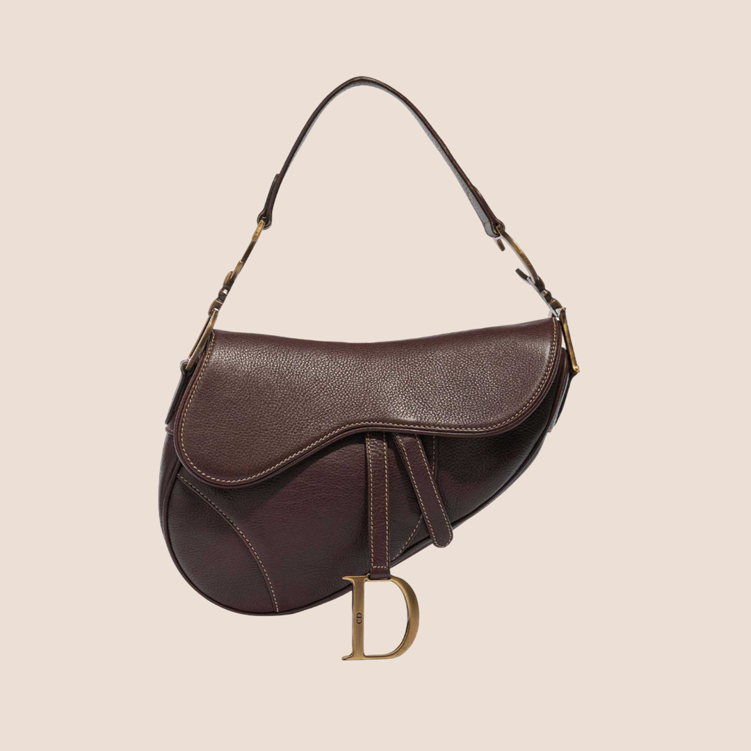 CHRISTIAN D1OR 2000 BROWN LEATHER SADDLE BAG