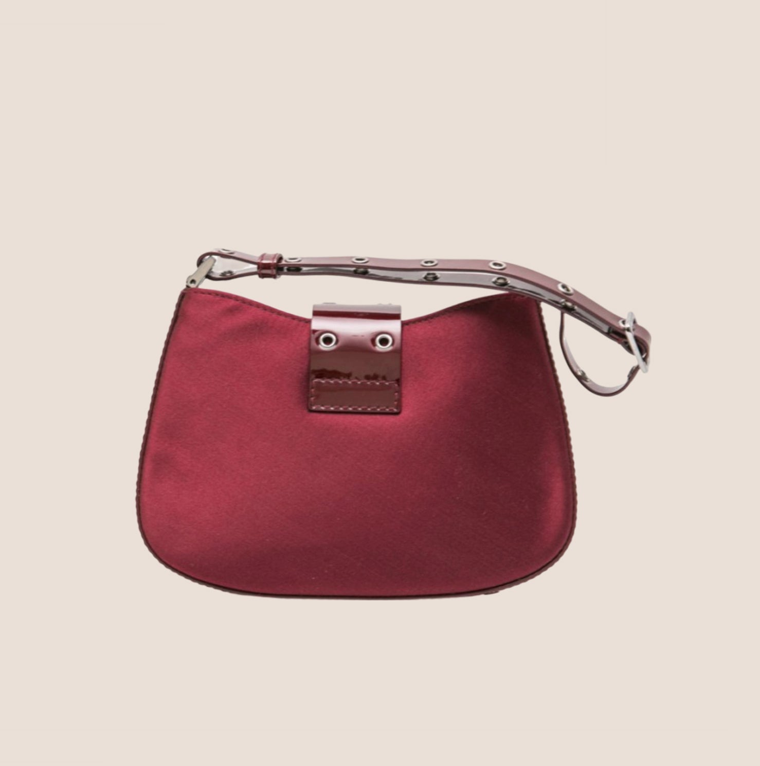 CHRISTIAN D1OR BURGUNDY SATIN &amp; PATENT LEATHER MINI STREET CHIC HOBO BAG