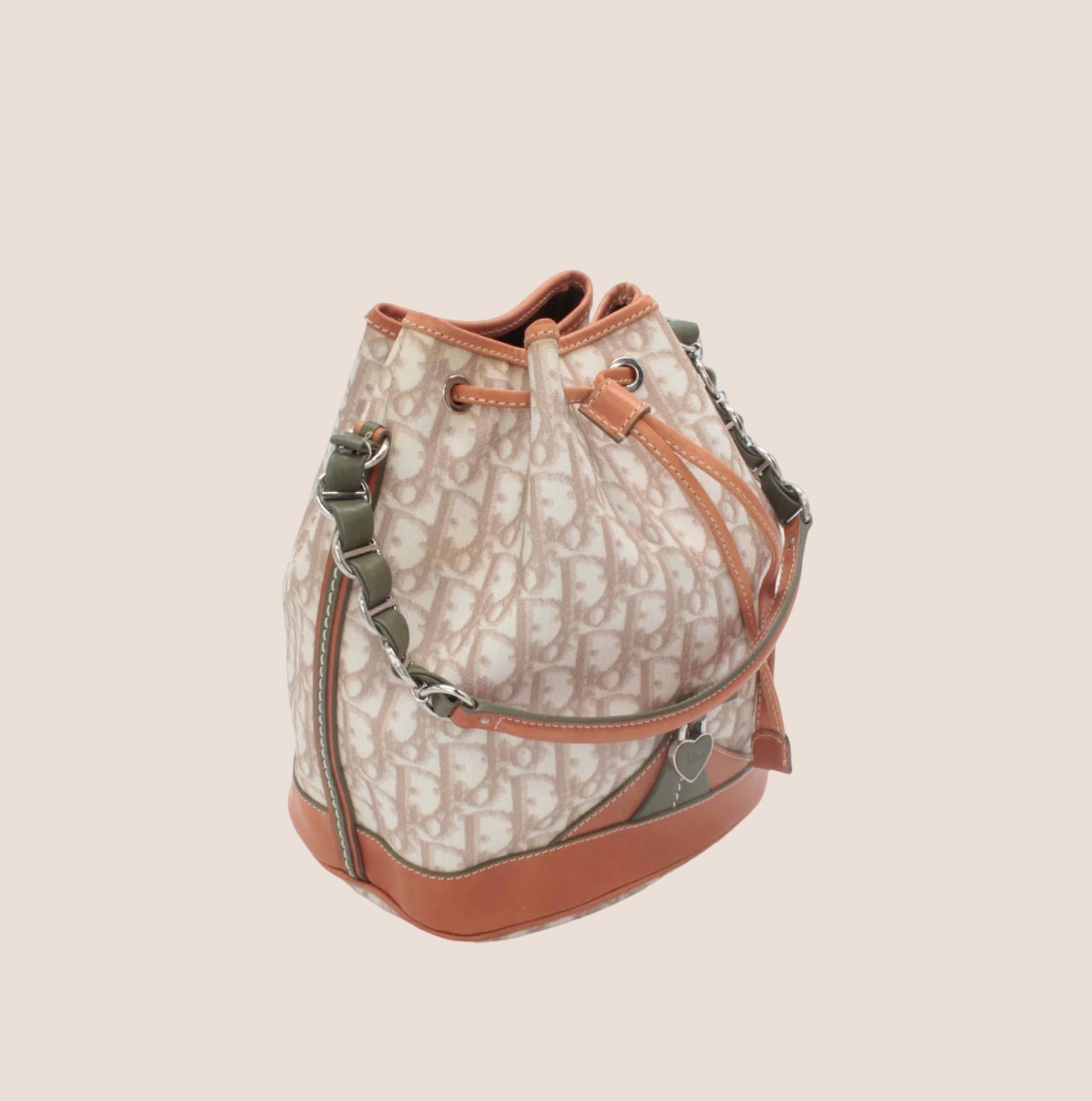 CHRISTIAN D1OR 2007 BEIGE &amp; KHAKI ROMANTIQUE BUCKET BAG