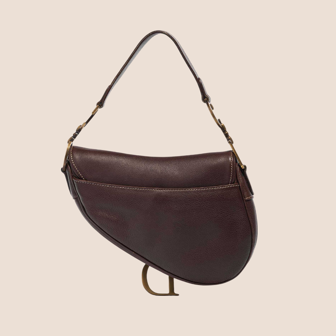 CHRISTIAN D1OR 2000 BROWN LEATHER SADDLE BAG