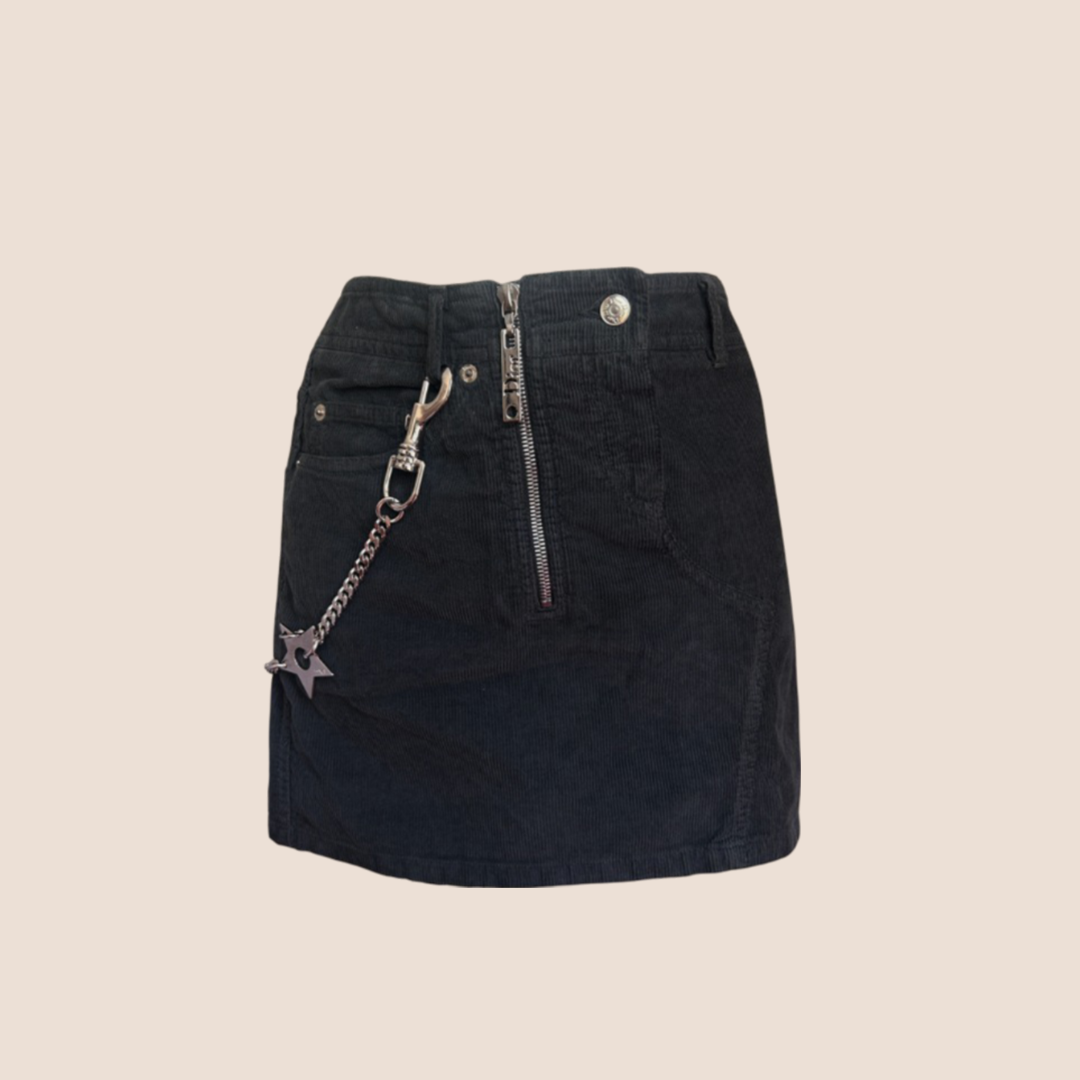 CHRISTIAN D1OR 2004 HARDCORE SILVER STAR CHAIN CORDUROY MINI SKIRT