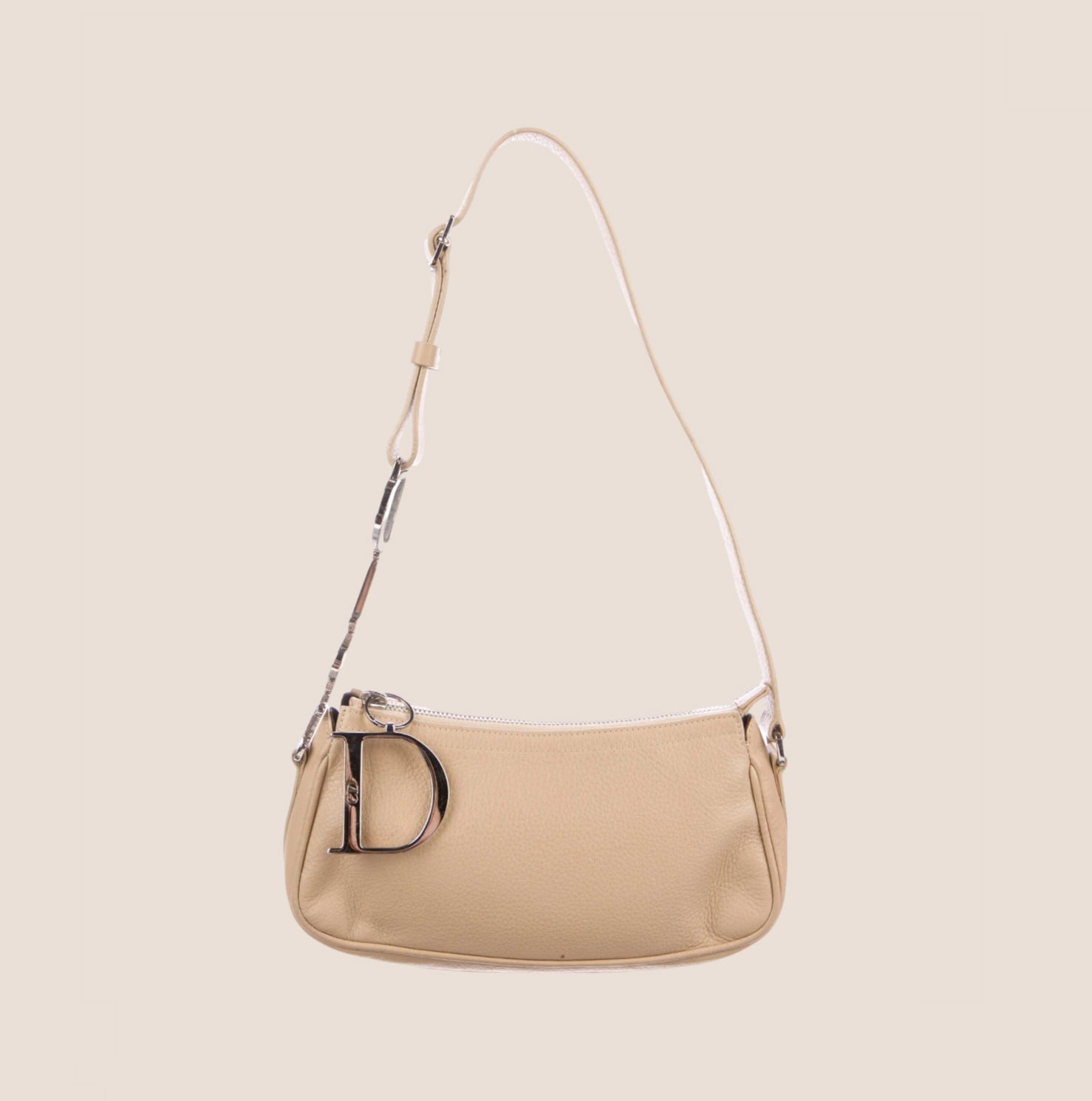 CHRISTIAN D1OR 2000 LOGO CHAIN BEIGE LEATHER MINI SHOULDER BAG