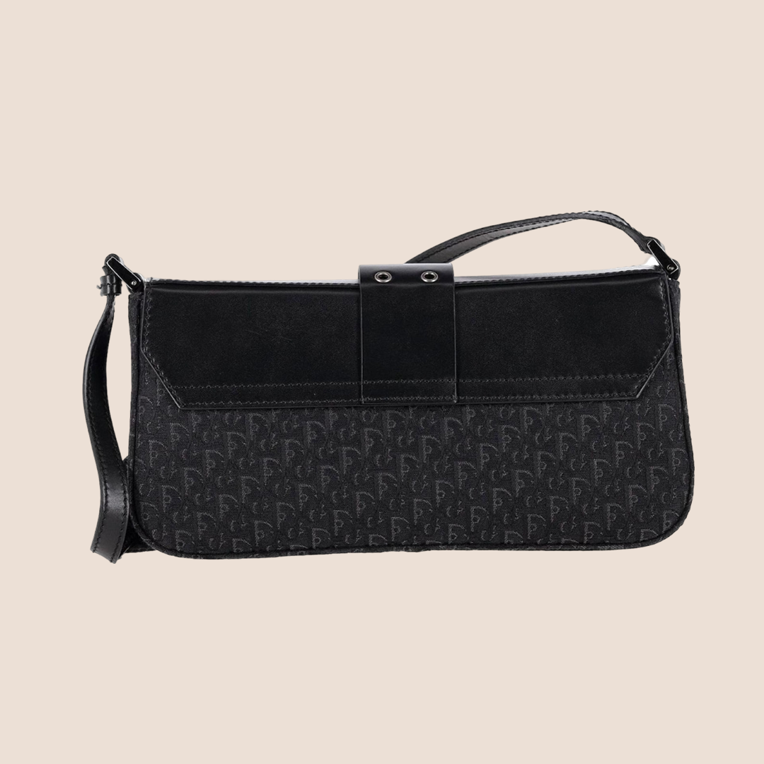 CHRISTIAN D1OR BLACK OBLIQUE CANVAS STREET CHIC SHOULDER BAG