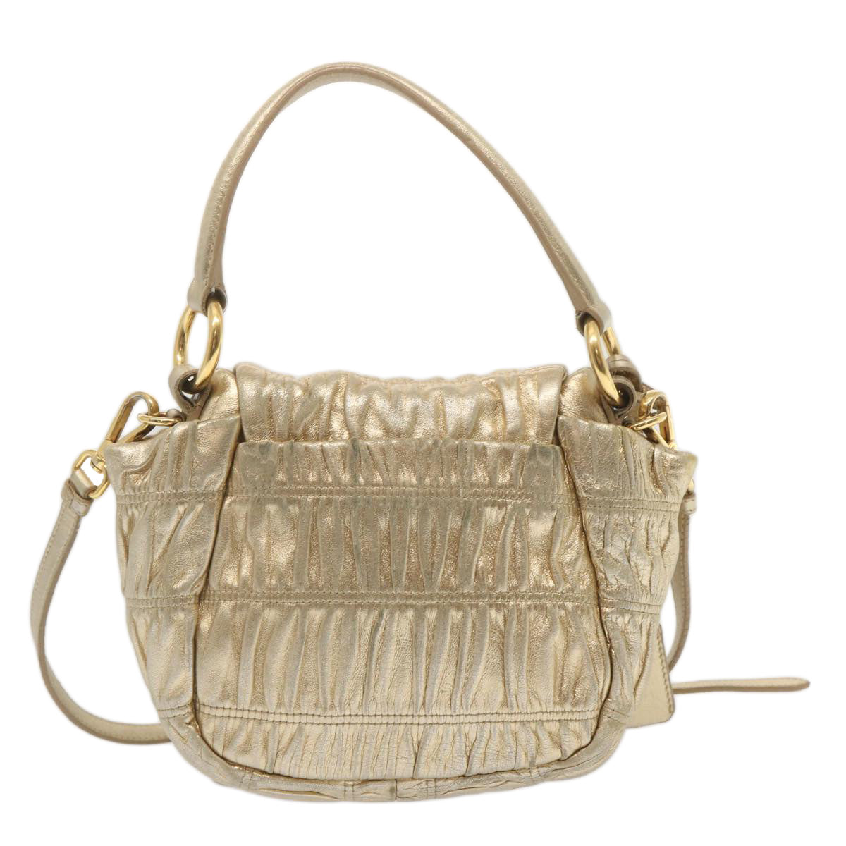 PRD Gathered Shoulder Bag Leather 2way Gold Tone Auth ki3791