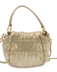 PRD Gathered Shoulder Bag Leather 2way Gold Tone Auth ki3791