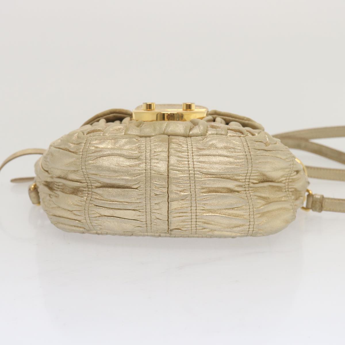 PRD Gathered Shoulder Bag Leather 2way Gold Tone Auth ki3791
