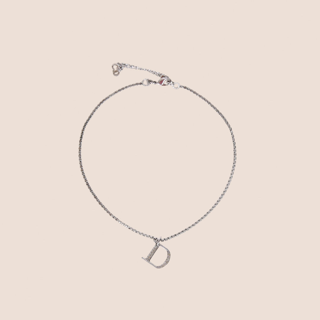 CHRISTIAN D1OR 2000 CRYSTAL "D" CHARM NECKLACE