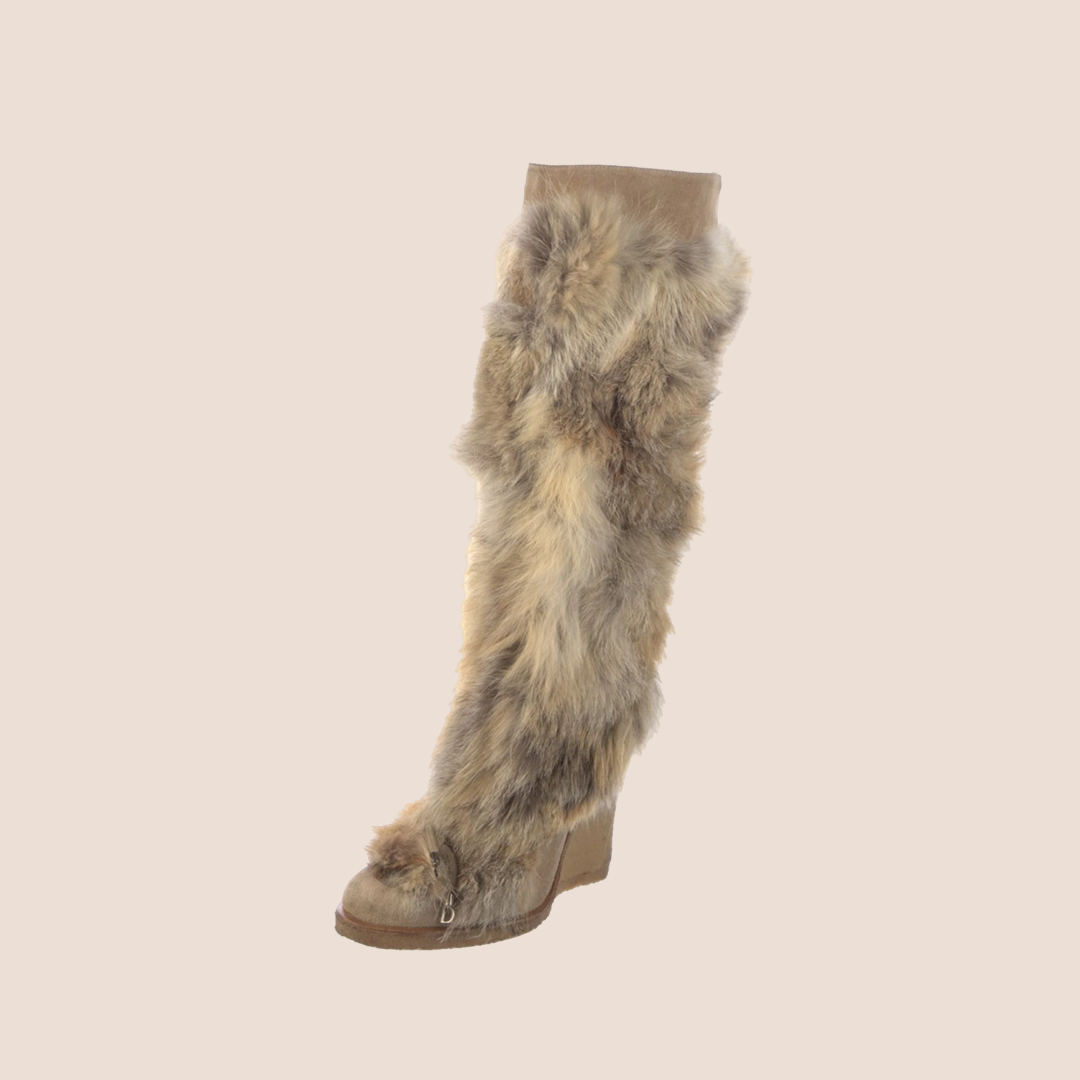 CHRISTIAN D1OR BEIGE FUR &amp; SUEDE KNEE LENGH BOOTS
