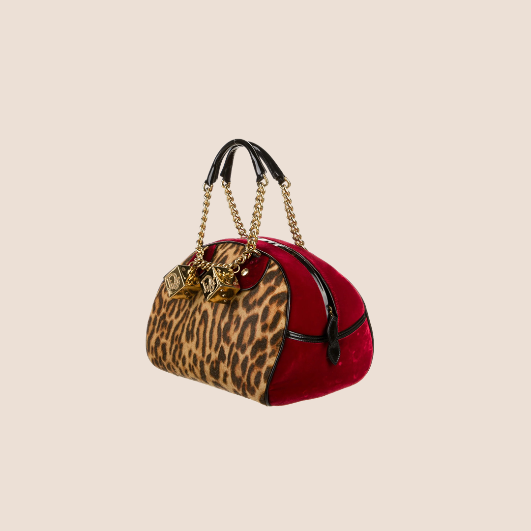CHRISTIAN D1OR 2004 LEOPARD PRINT PONY HAIR GAMBLER BAG
