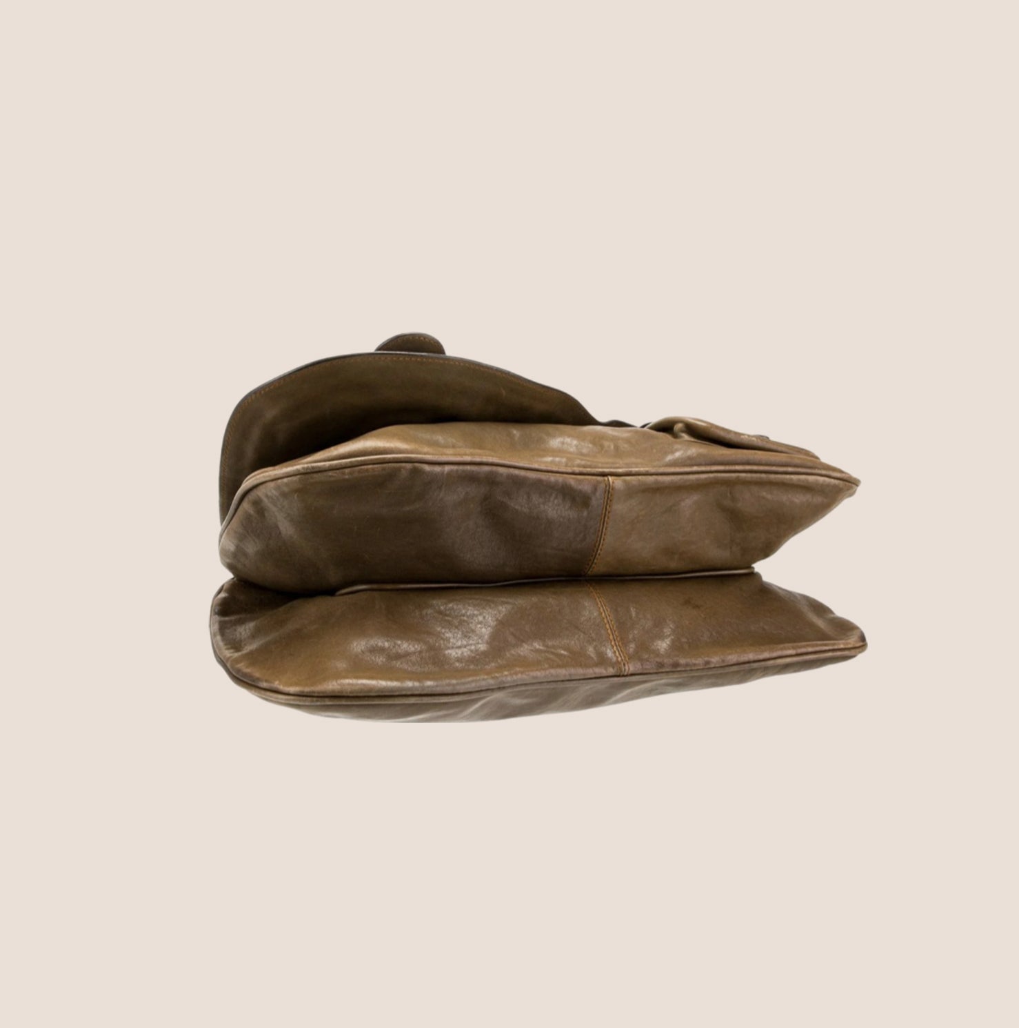 CHRISTIAN D1OR 2006 KHAKI LEATHER DOUBLE GAUCHO BAG