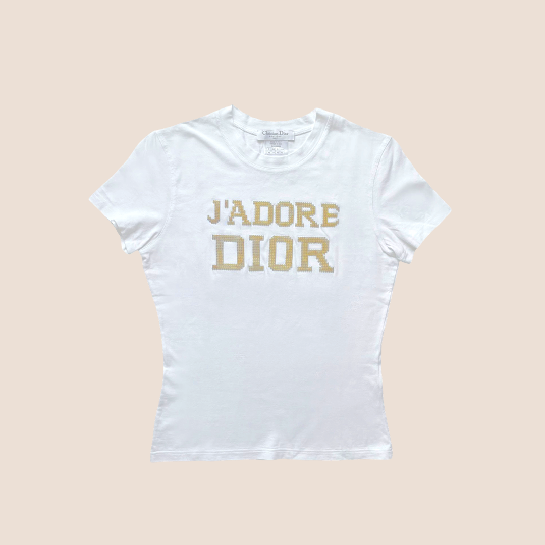 CHRISTIAN D1OR "J'ADORE D1OR" METAL LOGO T-SHIRT