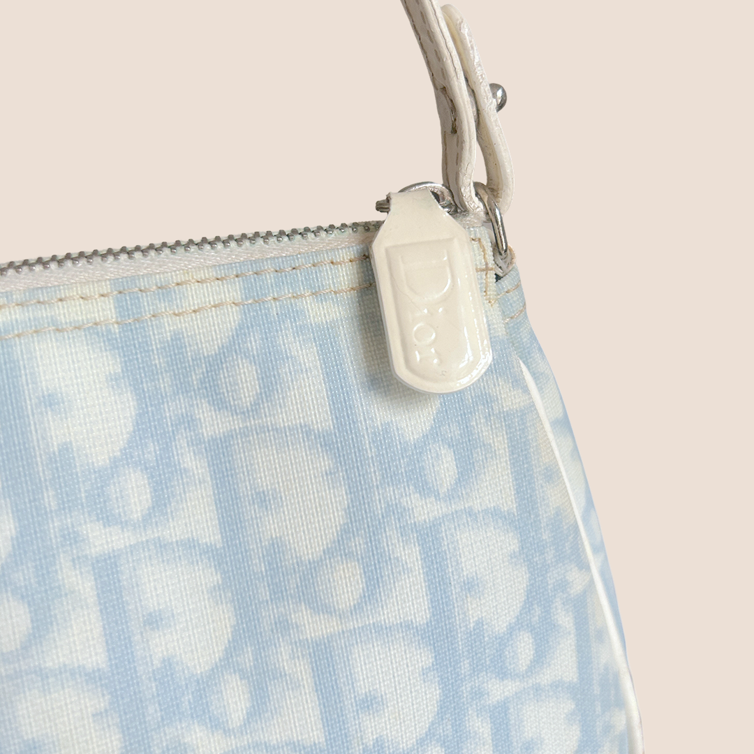 CHRISTIAN D1OR BABY BLUE OBLIQUE CANVAS SADDLE BAG
