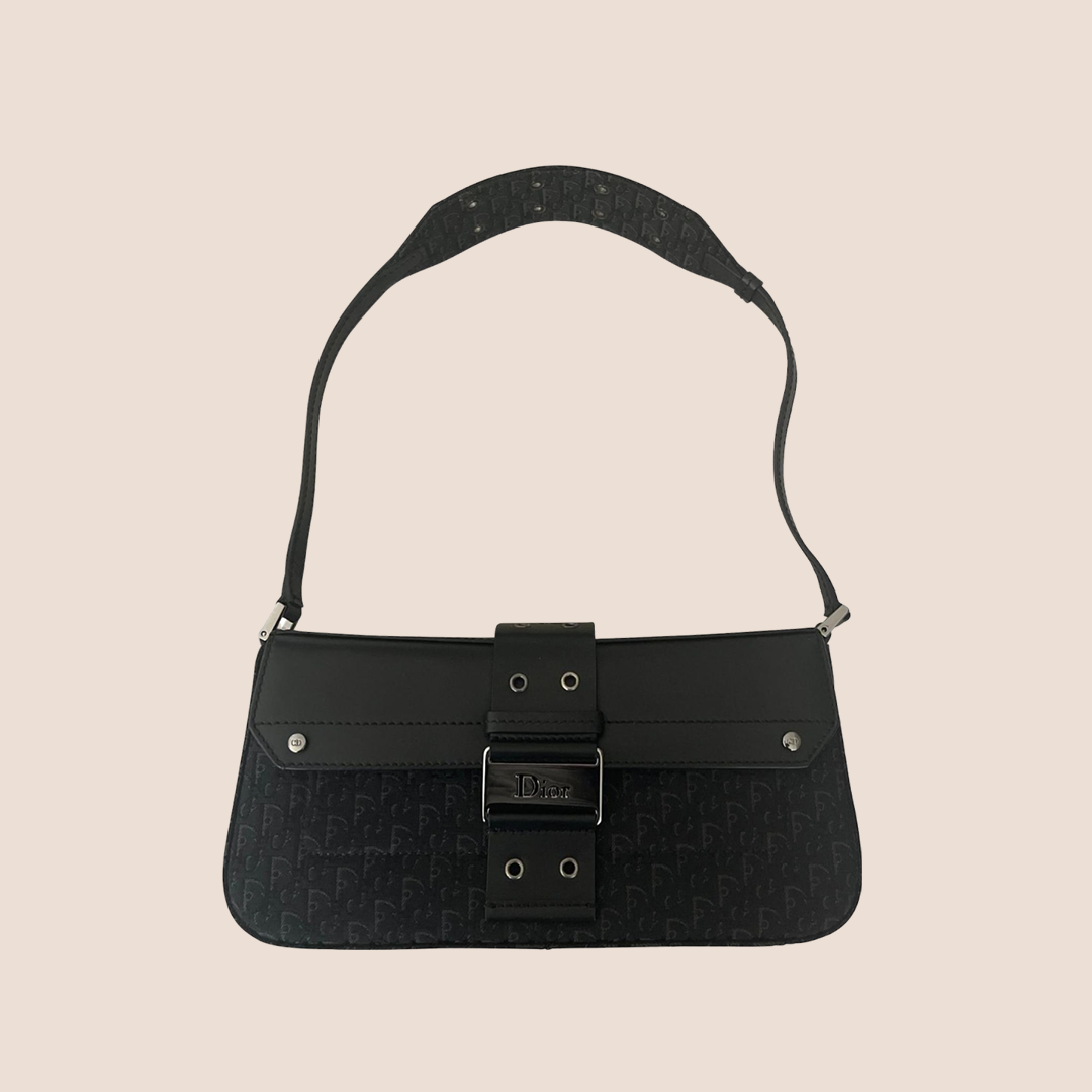 CHRISTIAN D1OR BLACK OBLIQUE CANVAS STREET CHIC SHOULDER BAG