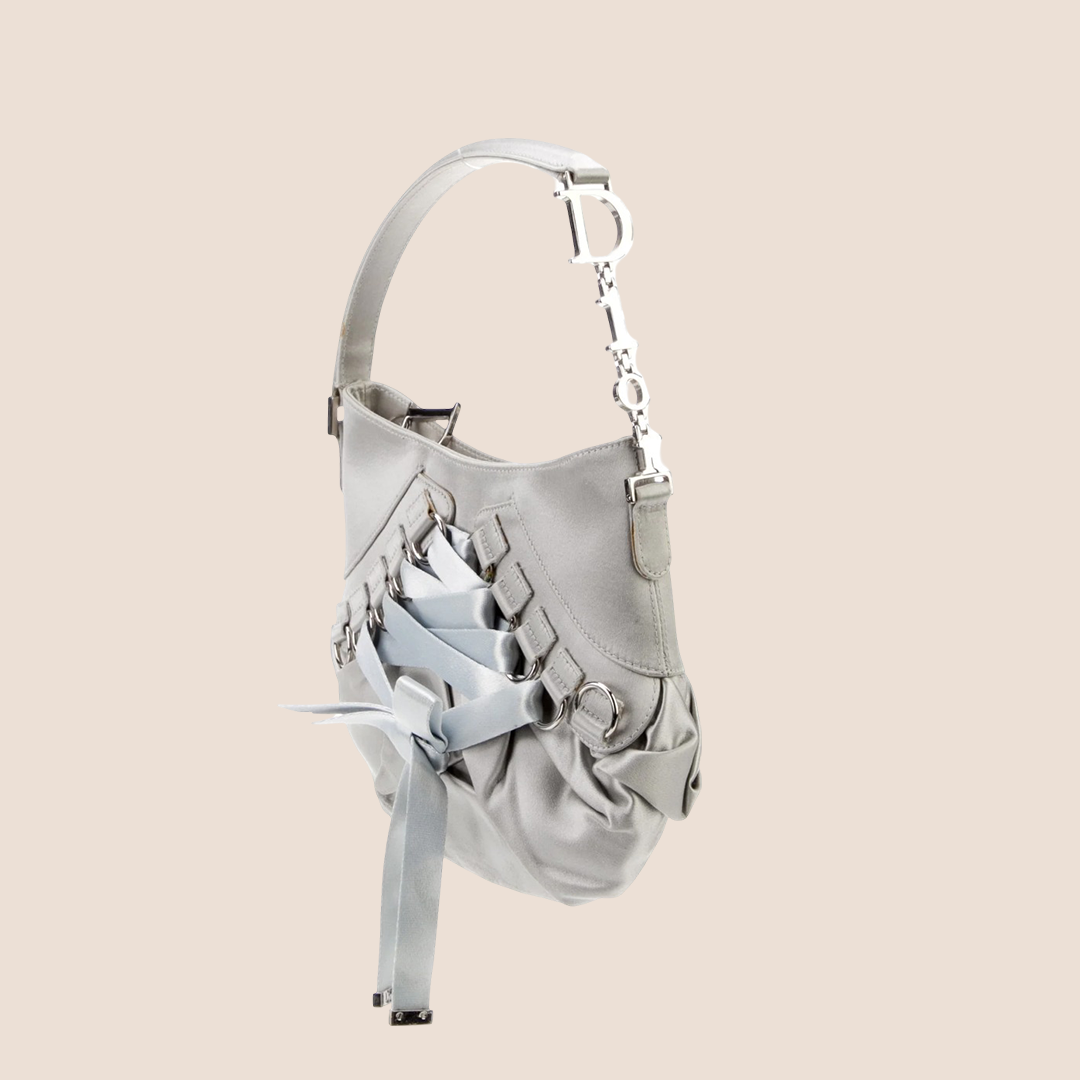 CHRISTIAN D1OR 2004 GREY SATIN MINI CORSET BAG