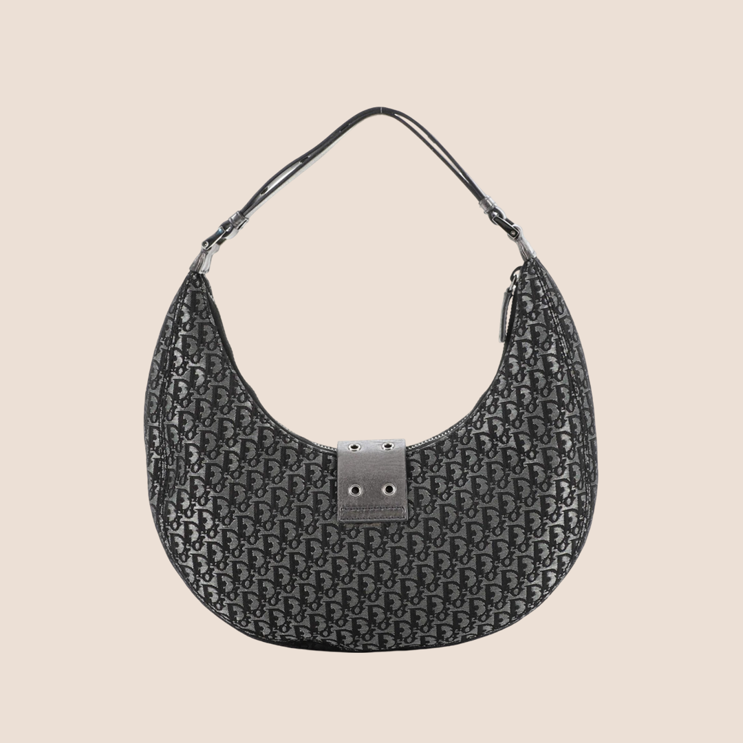 CHRISTIAN D1OR BLACK D1ORISSIMO METALLIC HALF MOON BAG