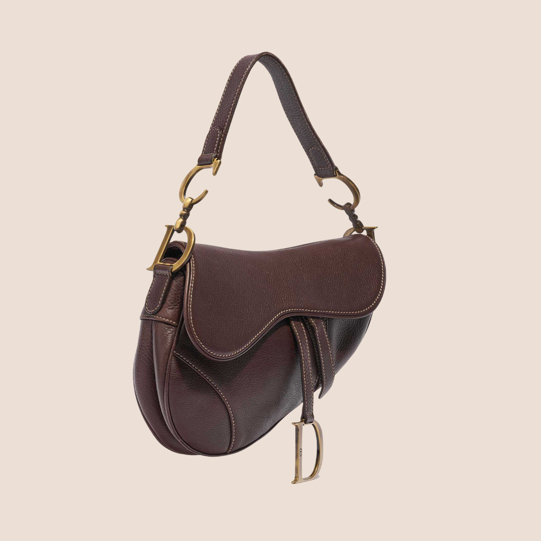 CHRISTIAN D1OR 2000 BROWN LEATHER SADDLE BAG