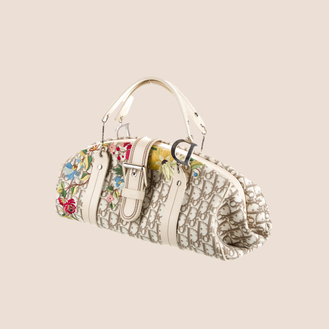 CHRISTIAN D1OR 2005 D1ORISSIMO FLORAL EMBROIDERED TROTTER BAG