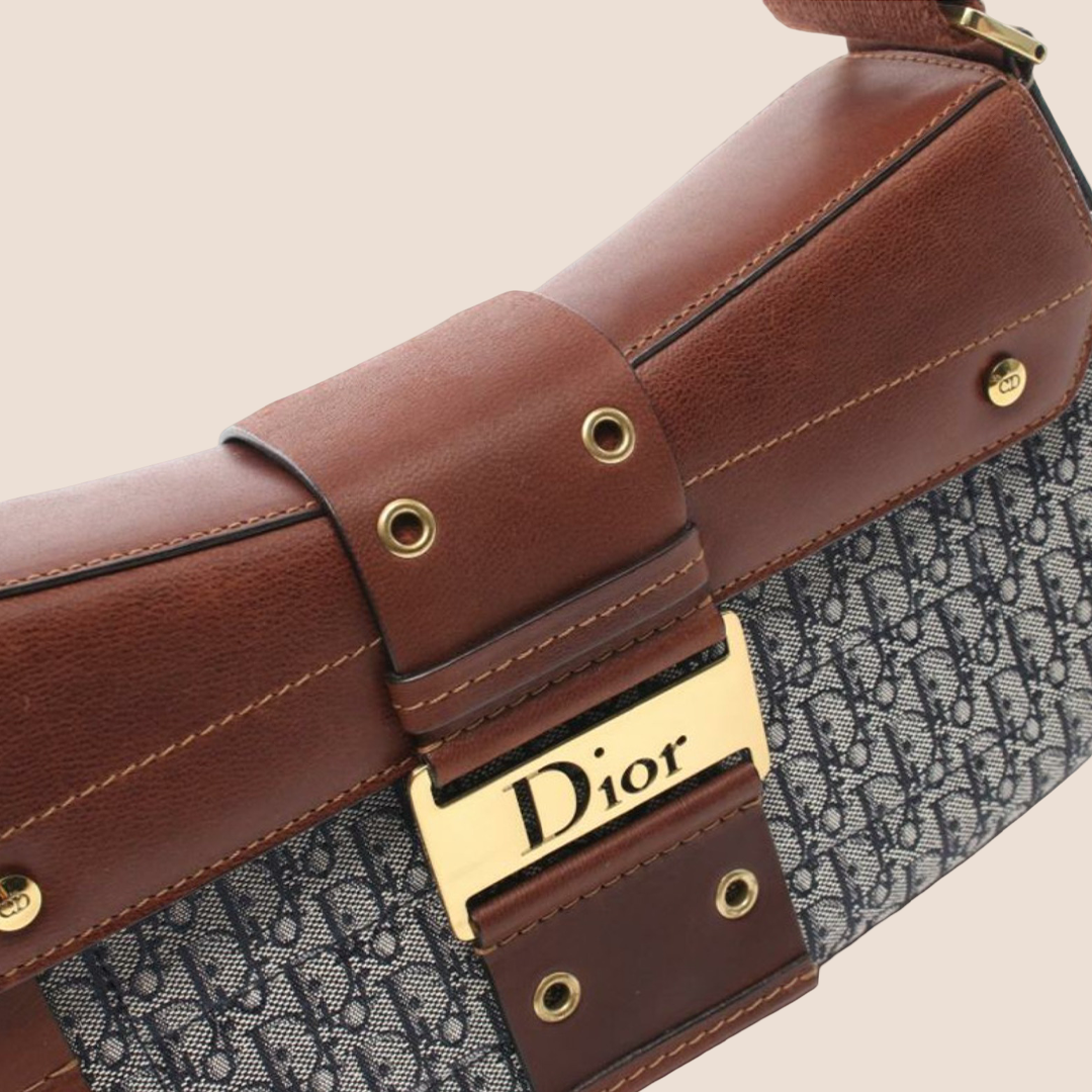 CHRISTIAN D1OR BROWN &amp; NAVY D1ORISSIMO STREET CHIC COLUMBUS BAG