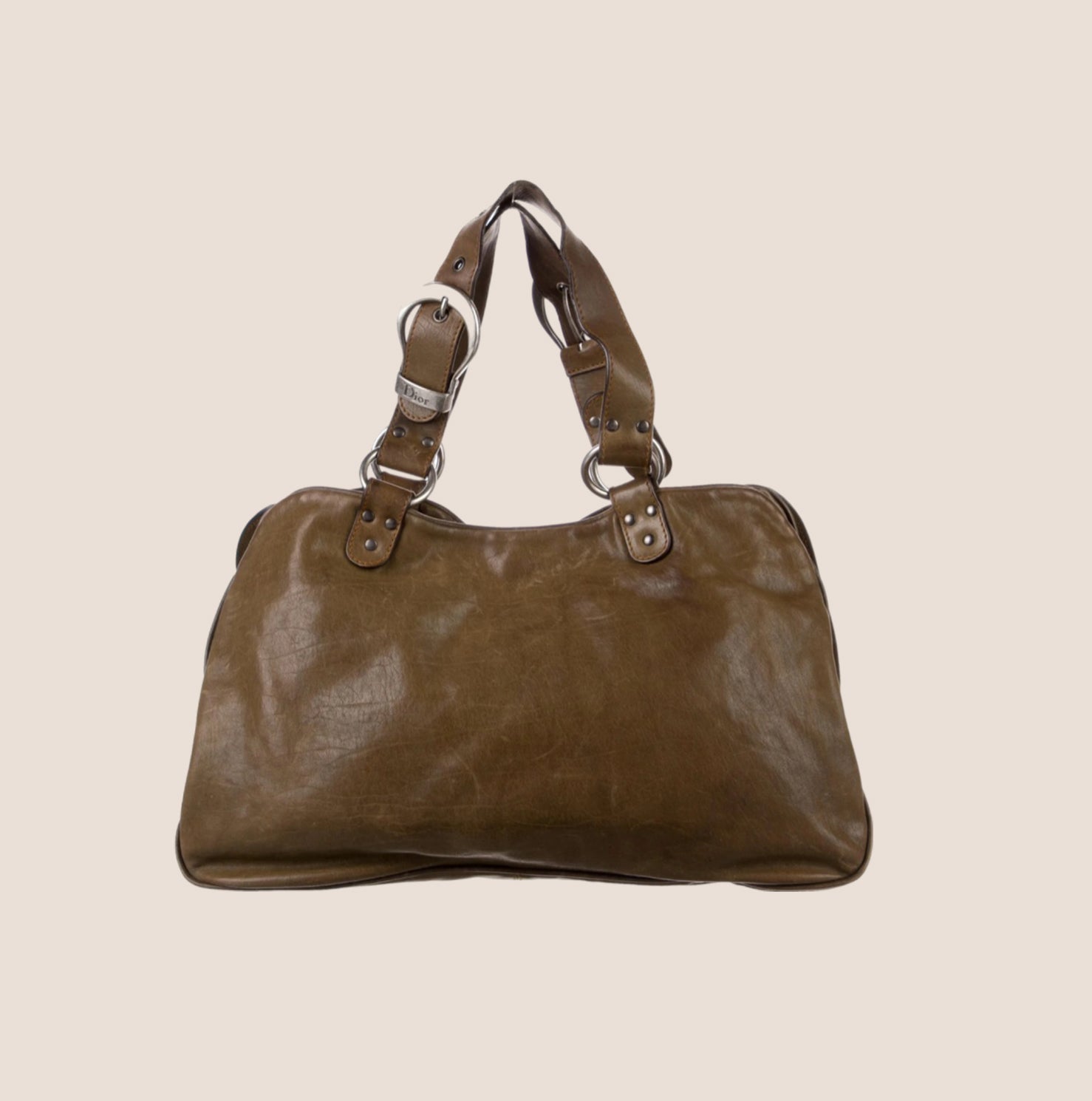 CHRISTIAN D1OR 2006 KHAKI LEATHER DOUBLE GAUCHO BAG