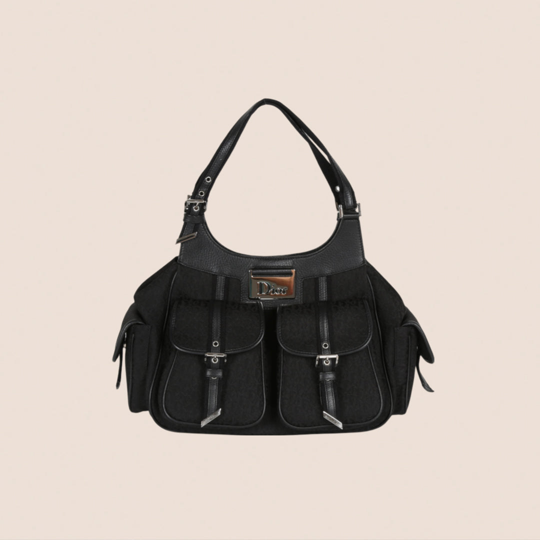 CHRISTIAN D1OR BLACK CANVAS STREET CHIC MULTIPOCKET BAG