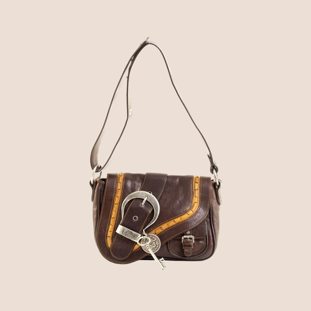 CHRISTIAN D1OR 2004 BROWN LEATHER MINI GAUCHO BAG